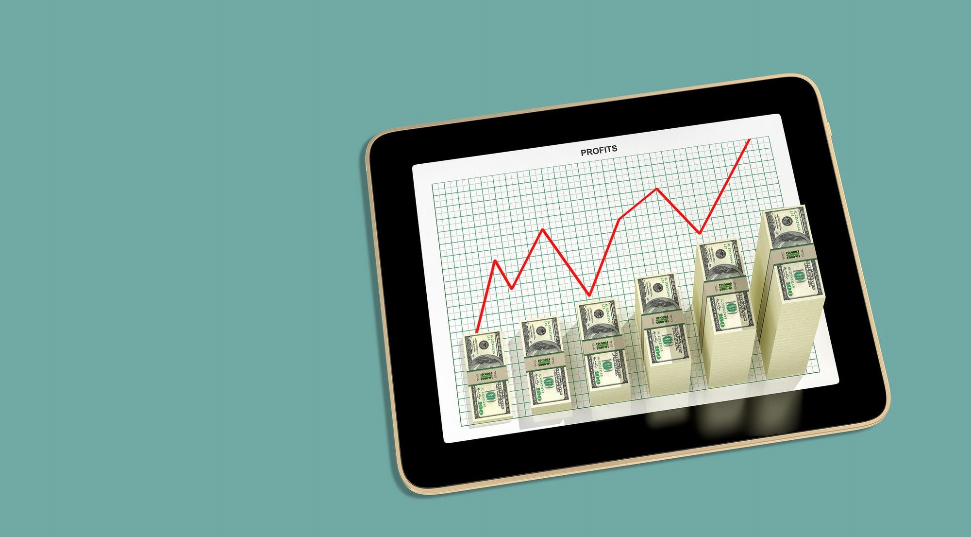 Tablet - dollar bar graphs showing profit grow